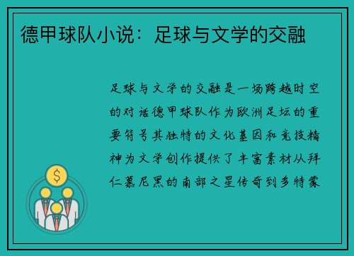 德甲球队小说：足球与文学的交融
